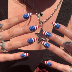 Fourth of July red white blue nail wraps on nails