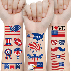 Fourth of July temporary tattoo designs including fireworks and flags
