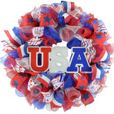 Fourth of July Wreath round 24 inch red white blue decor