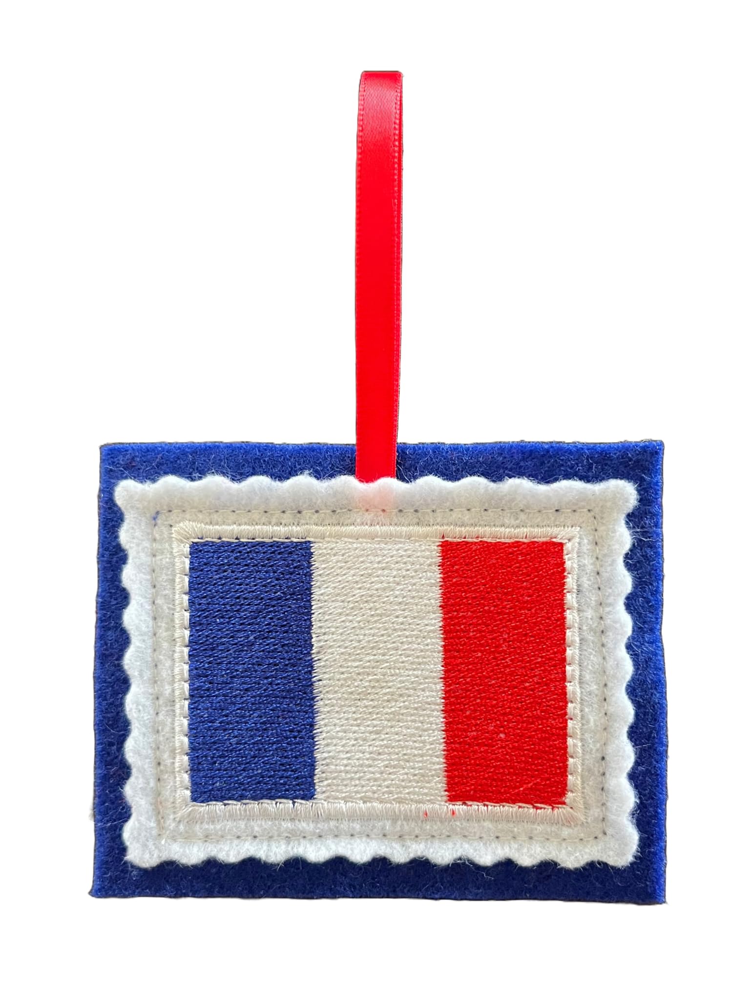 France flag Christmas ornament embroidered on white felt