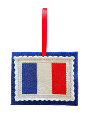 France flag Christmas ornament embroidered on white felt