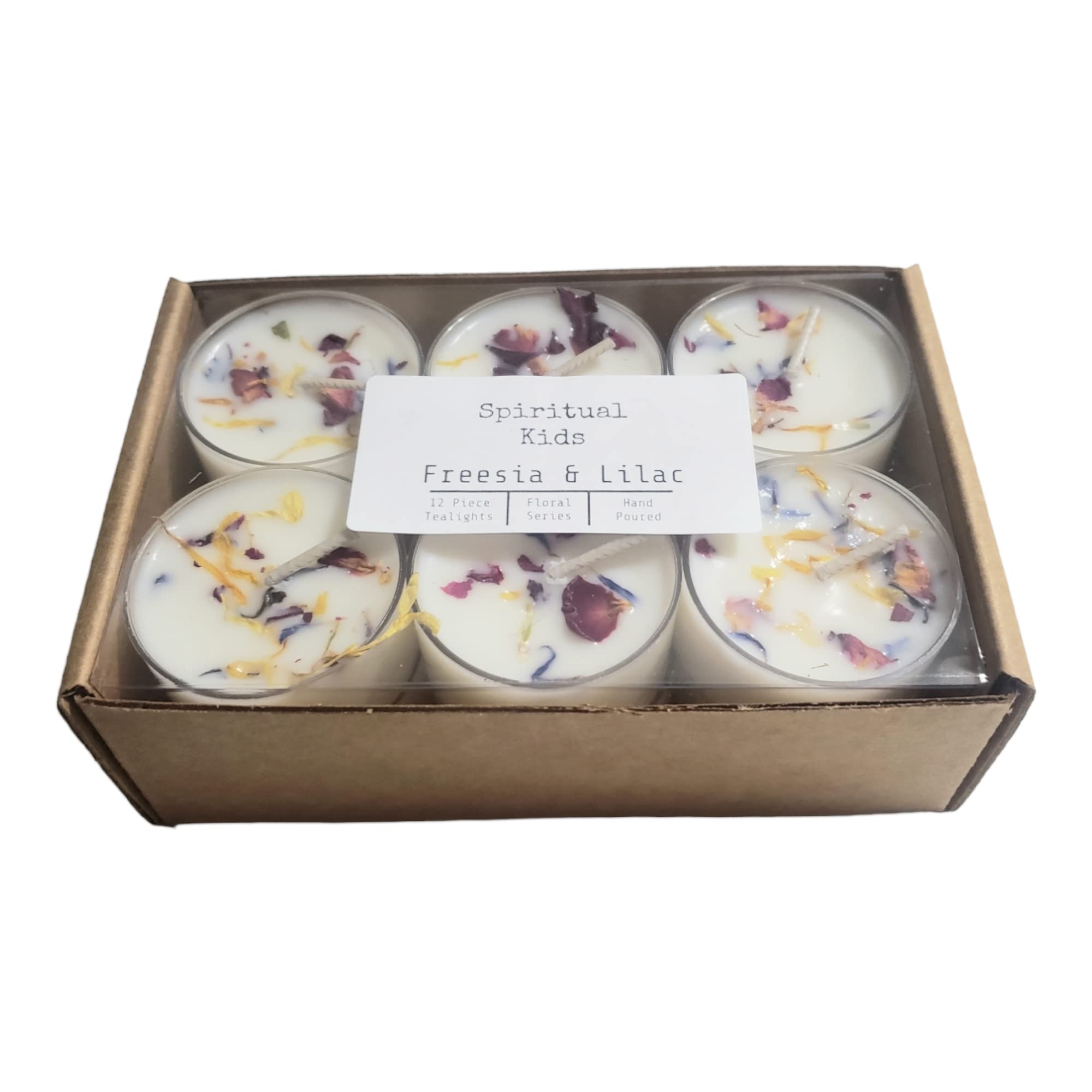 Freesia & Lilac soy tealights 12 count with dried flowers