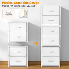 Fabric drawers glide smoothly on stackable dresser