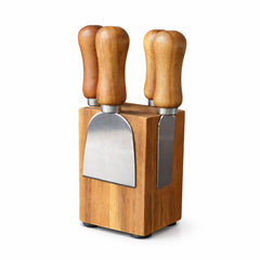 French Culinary Institute cheese knife set with magnetic block on countertop