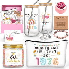 Frerdui 50th birthday gifts for her women box with glass and bracelet