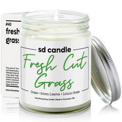 Fresh Cut Grass soy candle 9oz in glass jar by Silver Dollar Candle Co