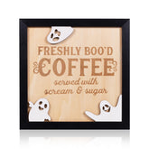 Freshly Boo’d Coffee sign on wooden stand 8x8 inches