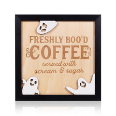 Freshly Boo’d Coffee sign on wooden stand 8x8 inches