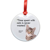 Freud and Cats Quote Ceramic Christmas Ornament 2.85 inch diameter round white ceramic
