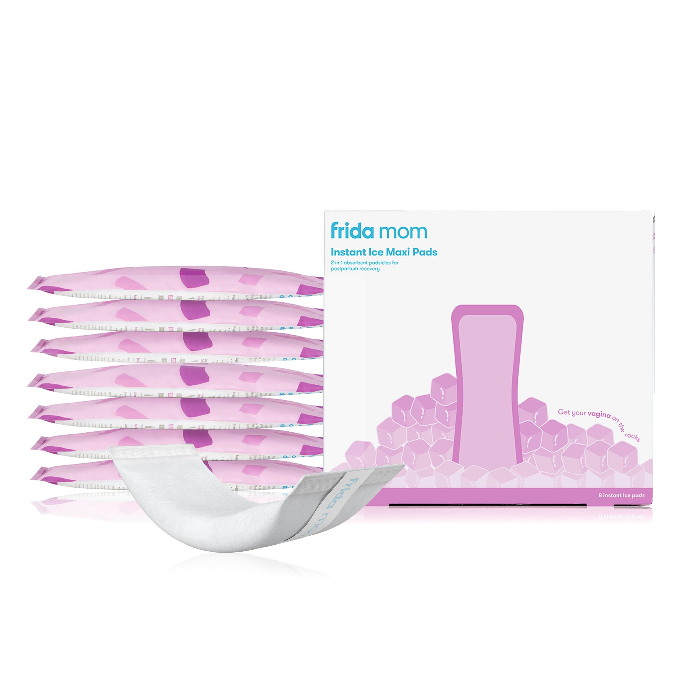 Frida 2-in-1 postpartum pads packaging with cooling feature