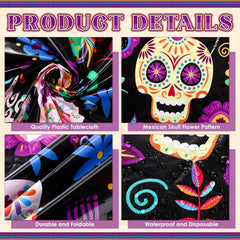 Dia De Los Muertos tablecloth with skeleton and colorful flower design