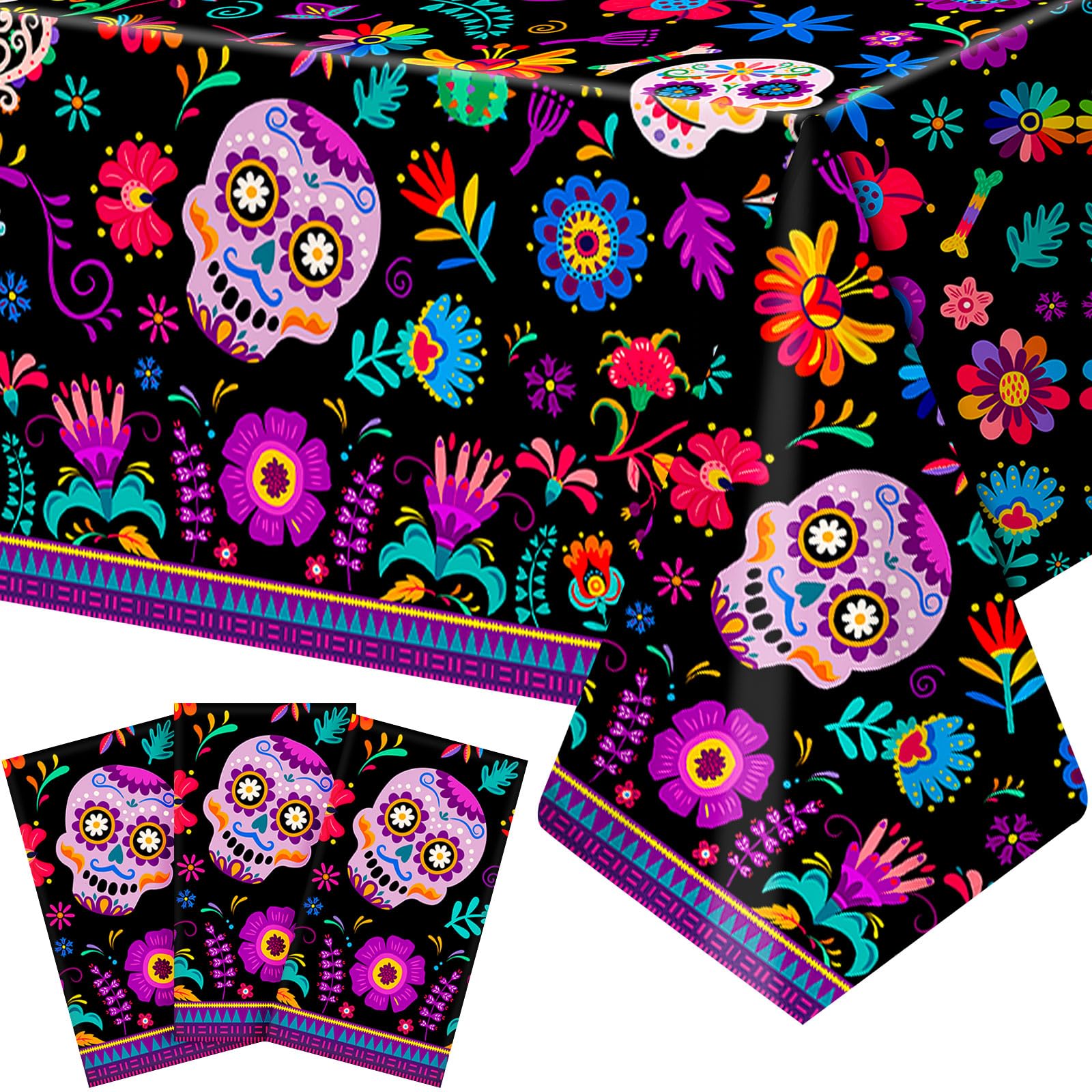 Frienda three piece Dia De Los Muertos tablecloth set 108x54 inches