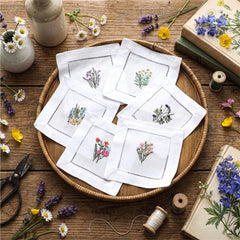 Floral embroidery cotton napkins white 6x6 for cocktails