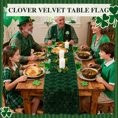 Green plush table runner with neat stitching and sturdy edges