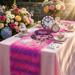Frienda Wonderland Tea Party Decoration pink plush table runner 12x63 inches