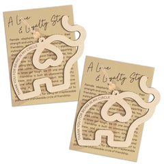 Two friendship elephant ornaments set with story card for women