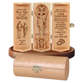 From Our First Kiss Till Our Last Breath openable wooden cylinder sculpture