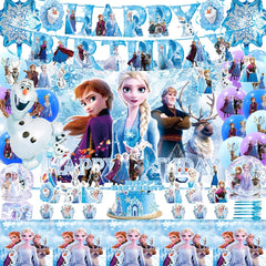 Frozen birthday party backdrop and banner setup