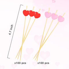 FUGUIR 100 pcs heart picks set with 50 red 50 pink