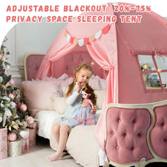 Full bed tent with fiberglass poles and pennant banners