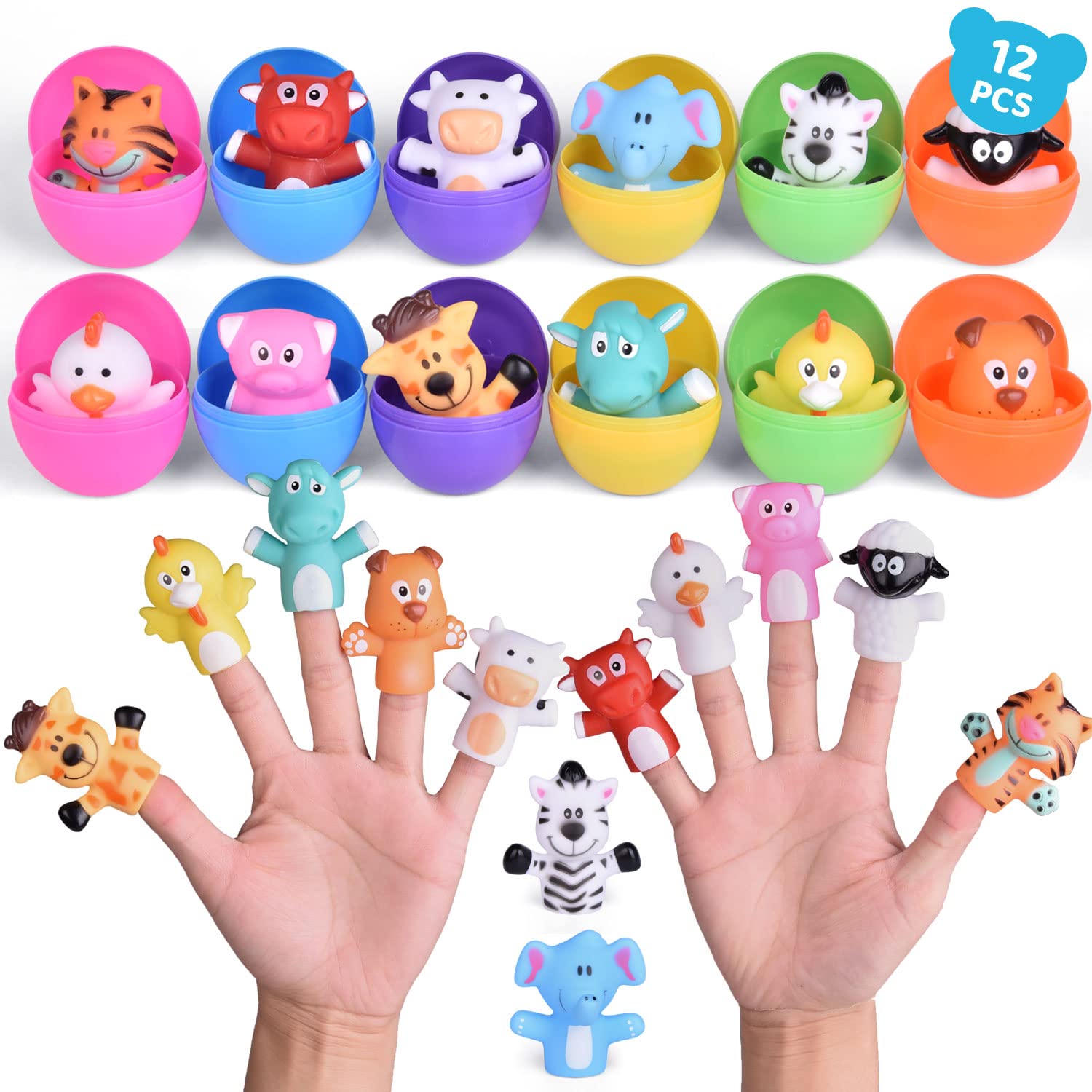 FUN LITTLE TOYS 12 PCS Easter Eggs pre-filled with animal finger puppets
