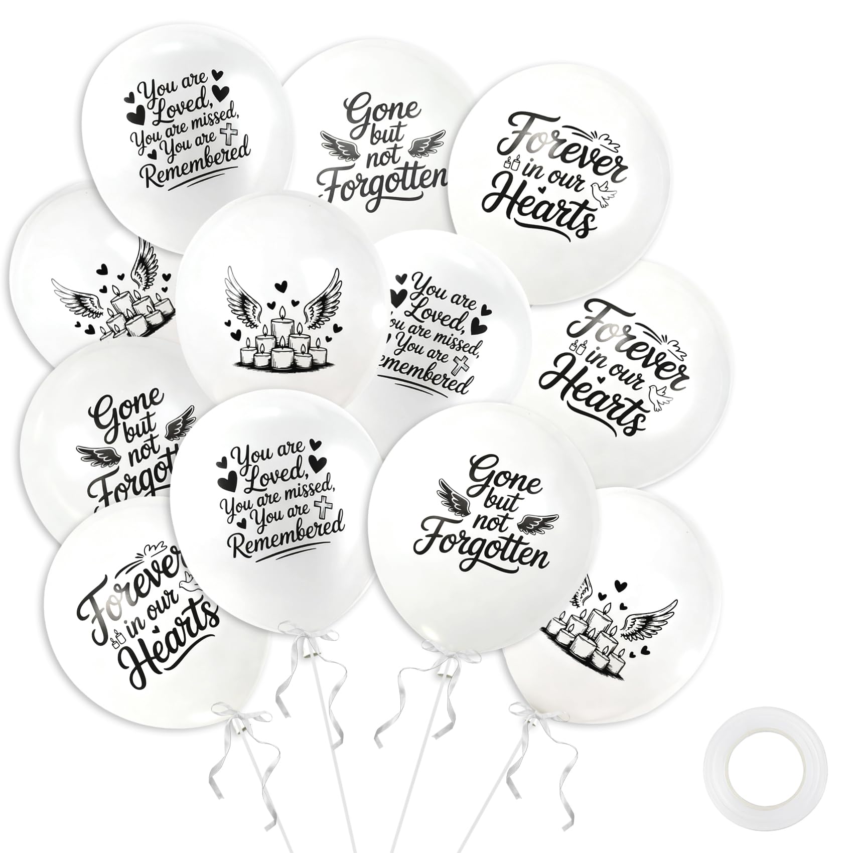 36 white 12 inch dove memorial balloons with ribbon