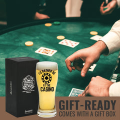 Id Rather Be at the Casino text on beer glass