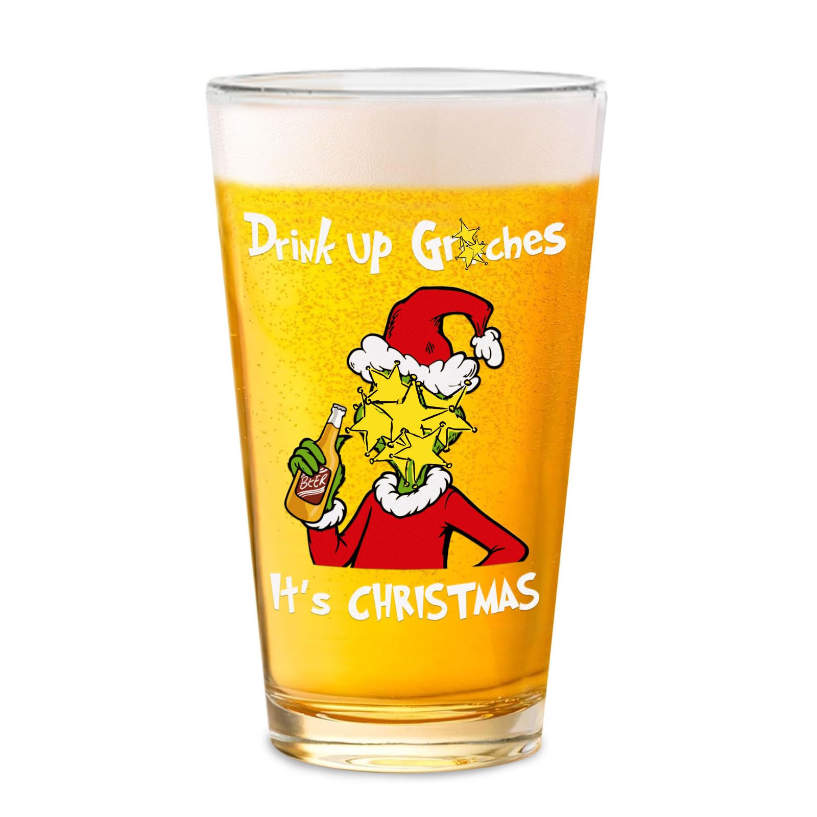 Funny Christmas Beer Glass 16oz front view