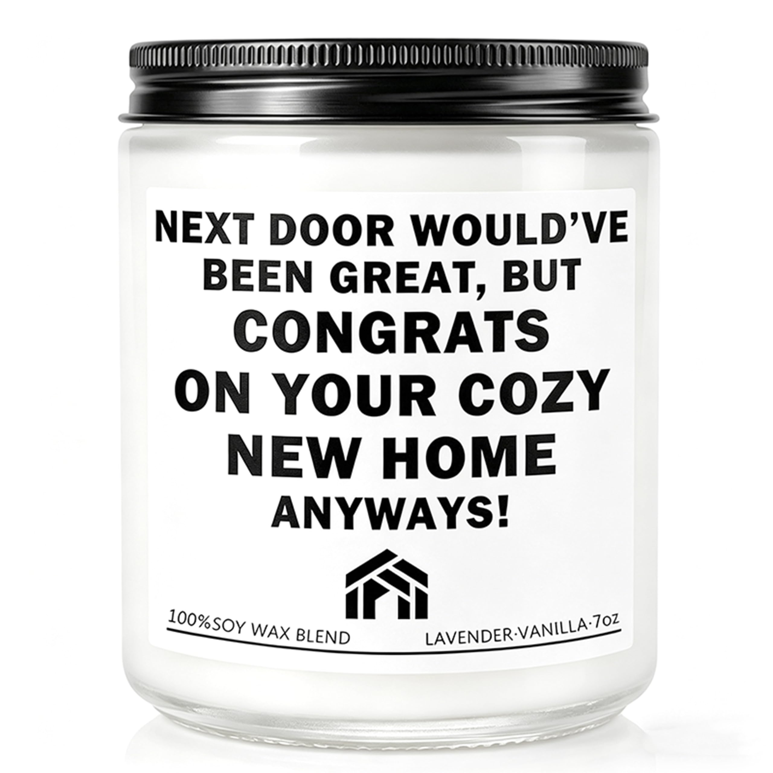 Funny housewarming gift candle in minimalist glass jar
