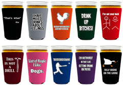 Funny Joke Pint Glass Coolie Designs 10 Pack neoprene koozie for 16 oz tapered pint glasses