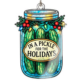 Funny Pickle Christmas Tree Ornament showing pickle jar design with holly