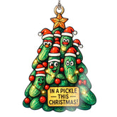 Funny Pickle Christmas Tree Ornament front view with stacked pickle characters