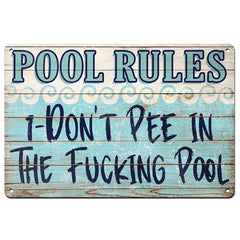 Funny Tin Metal Sign Decor 9x12 pool sign with 2 holes