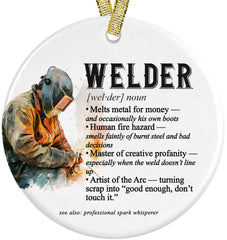 Funny Welder Definition ceramic Christmas Ornament front view