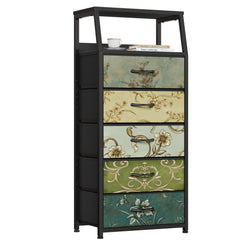 Furnulem Retro 5 Drawers Dresser steel frame wood top