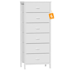 Furnulem white dresser for bedroom with six fabric drawers