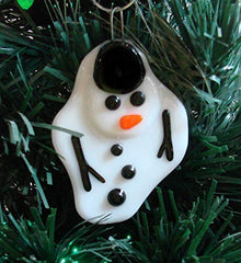 Fused glass snowman ornament handcrafted in America 3x2.25 inches