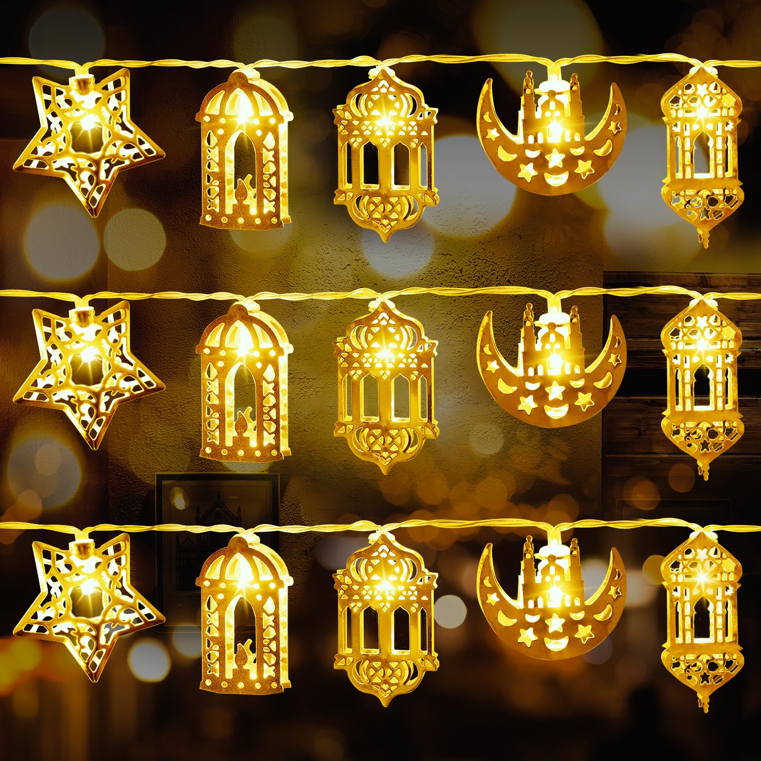 Fussion ramadan string lights 10-3 feet 20 LEDs moon star lantern
