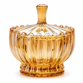 FUTYA vintage amber glass candy dish with lid on countertop