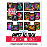 Uncolored 18-pack fuzzy velvet coloring posters with Day of the Dead designs