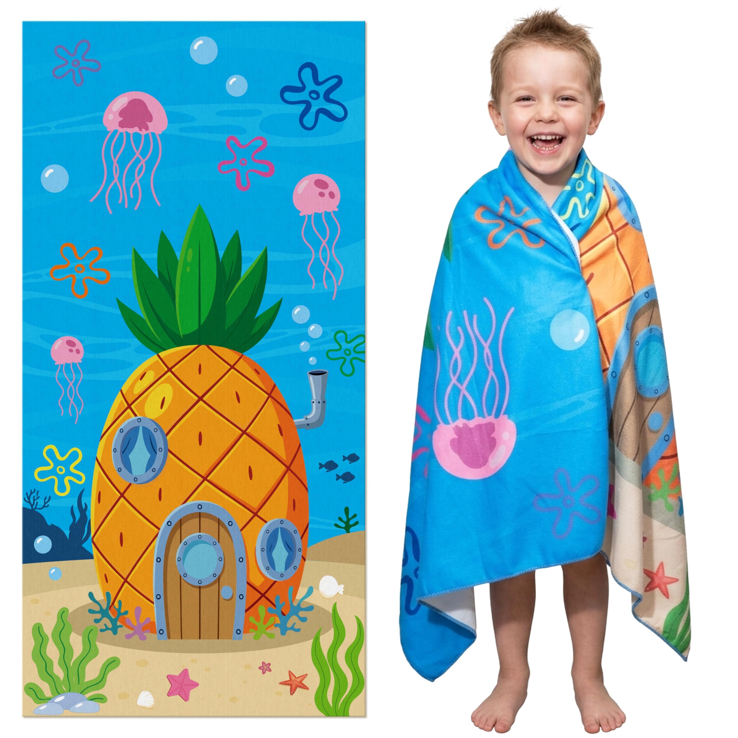 FVhujuan Cartoon Sponge Beach Towel for Kids 60 x 30 inches