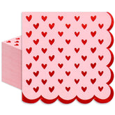 FYSUIMU 50Pcs Valentines Day Cocktail Napkins red foil hearts on pink background