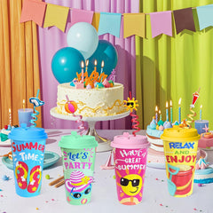 16 oz reusable pool cups with straws and lids