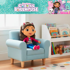 Embroidered facial details and Gabby dollhouse design on plush pillow