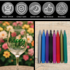 Pack of 8 food-safe markers for glassware by GadgetNestUSA