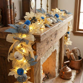 GAGEC blue 5.7ft fall garland with lights hanging on mantle