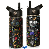 Gamer Boys Water Bottle 16oz insulated stainless steel with game handle