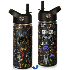 Gamer Boys Water Bottle 16oz insulated stainless steel with game handle