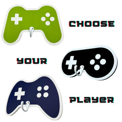 Wood wall hook inspired by gaming controller for teen playroom decor