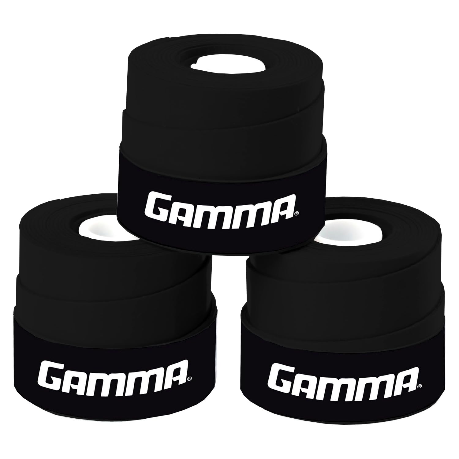 Closeup of GAMMA Sports Supreme Overgrip on black grip tape